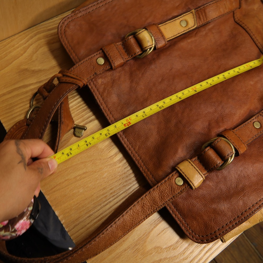 Fossil Long Live Vintage Brown Leather Tote Shoulder Bag Brass Hardware Key - Picture 8 of 11